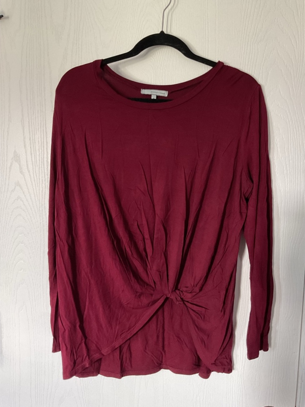 Twist-Front Long Sleeve Blouse in Deep Berry